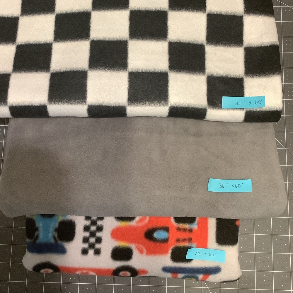Lot of Fleece Fabric Race Car B/W Check Gray